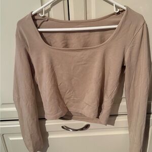 Aerie Taupe Stretch Long Sleeve Crop Top--Like New